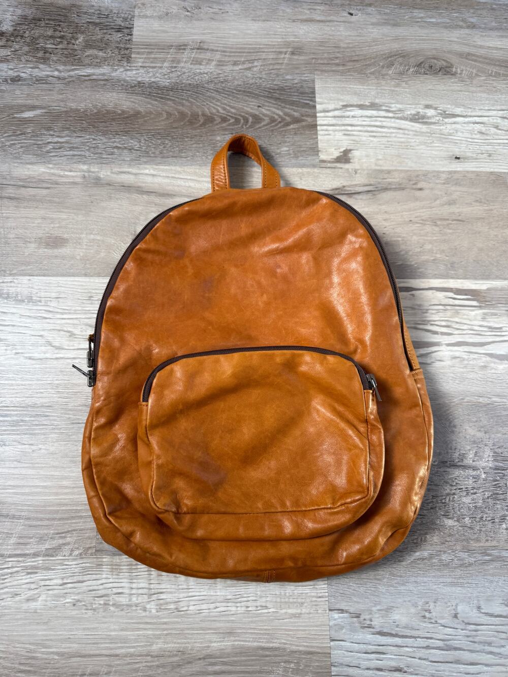 Vintage 90s Brown Leather Backpack Cognac Rucksack Boho Grunge Distressed Unisex